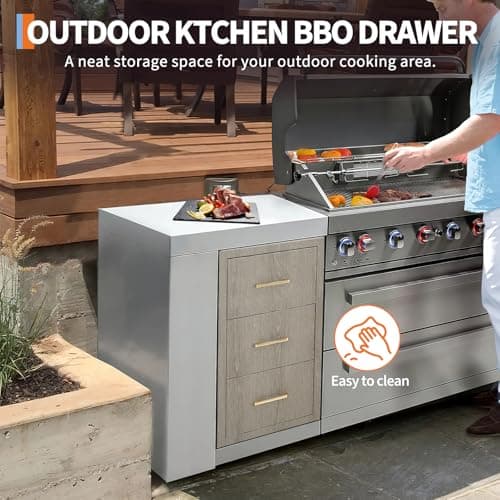 GarveeTech Outdoor Kitchen Drawers, Stainless Steel, 17" W x 30" H x 21" D, Flush Mount BBQ Island Drawer for Grill Station, Weather-Resistant, Built-in Paper Towel Holder - Thumbnail 6