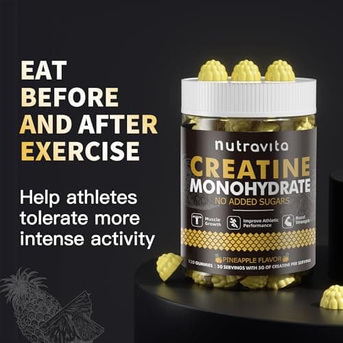 Nutravita Creatine Monohydrate Gummies for Men & Women-5g of Creatine Monohydrate per Serving - Sugar Free,Vegan,Pineapple Flavor, 120 Count - Thumbnail 5