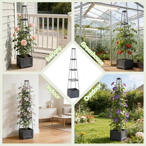 Jesosia Tomato Planter Box with Trellis & Wheels - Mobile Raised Garden Bed with Tomato Cages for Climbing Plants - Tomato Trellis w/Rolling Planter Support for Flower Vegetable Vine Indoor Outdoor - Thumbnail 6