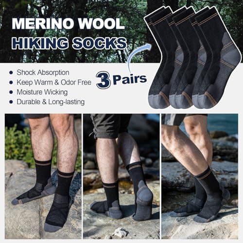 BISOUSOX Thin Merino Wool Socks for Men, 70% Premium Wool Crew Dress & Light Hiking Socks, Moisture Wicking, 3 Pairs - Thumbnail 4