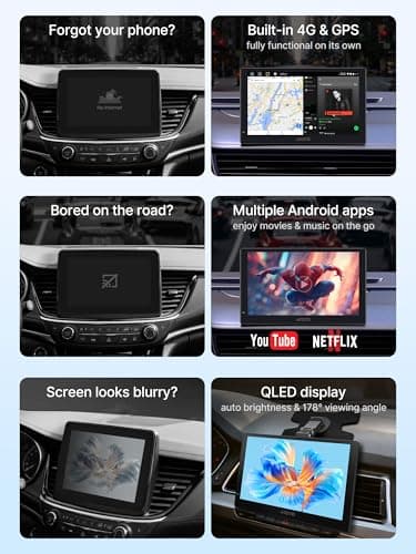 Portable Carplay Screen, Full Android System Car Tablet with Wireless CarPlay & Android Auto, 9.25” Smart Driving Display with BackupCam & DashCam, 4G LTE, Voice Control/GPS/Dual Bluetooth/Mirror Link - Thumbnail 3