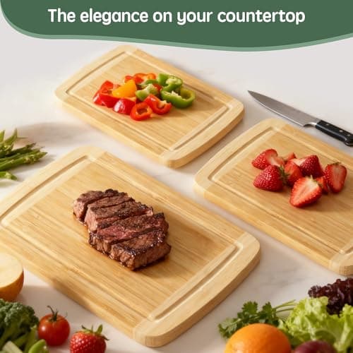 GuanQiao Cutting Boards for Kitchen (3-Piece)-Large Bamboo Cutting Board Non Toxic for Chopping Meat, Vegetables & Fruit, Over the Sink Use - Thumbnail 5