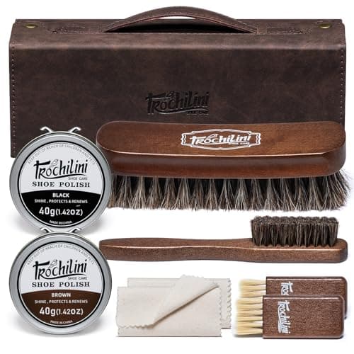 TROCHILINI Shoe Polish Kit Care Set 9PCS Travel-Friendly Shoe Shine Set with Black Brown Shoe Polish for Leather Boot Included Shoes Brush Kit Shoe Crease Protector - Image 1