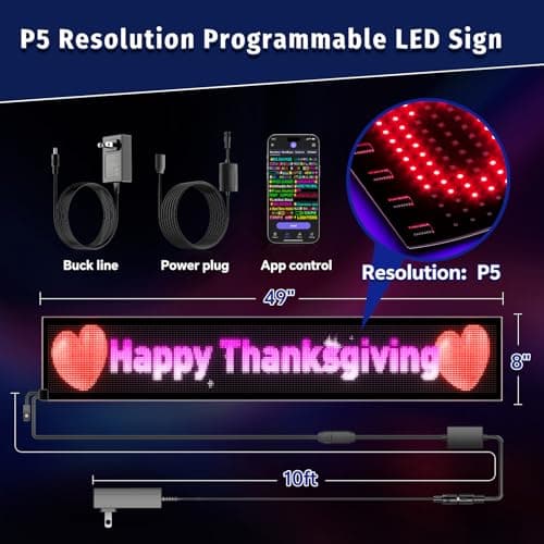 Large Programmable P5 Resolution LED Sign, Indoor Window LED Signs, Bluetooth App, for Business Bars Gaming Rooms Restaurants Festivals (49"x 8") - Thumbnail 5