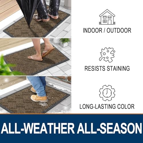 OLANLY Indoor Outdoor Mat, Sturdy Natural Rubber Floor Mat, Non Slip Low Profile Waterproof Doormat, and Stain Front Door Mats, Easy Clean Patio Entrance Mat, 30''x17'', Brown - Thumbnail 4