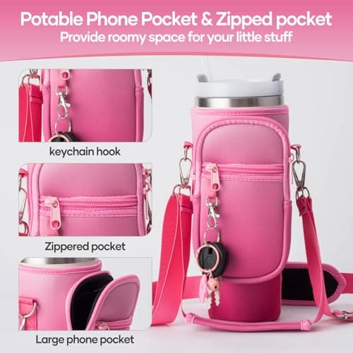 linmaya Water Bottle Carrier Bag for Stanley Cup 40/30oz with Phone Holder Pockets,Neoprene Water Bottle Cross-body Bag with Adjustable Shoulder & Hand Strap Stanley Cup Accessories - Thumbnail 3