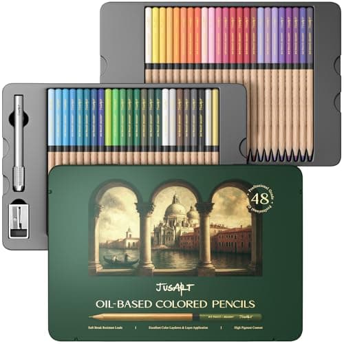 JusArt 48 Oil-Based Colored Pencils – Soft Core, Durable, Vibrant & Ultra-Smooth. Ideal for Adult Coloring, Portrait, Sketching, Landscape. Professional Drawing Pencils for Artists, Adults & Beginners - Image 1