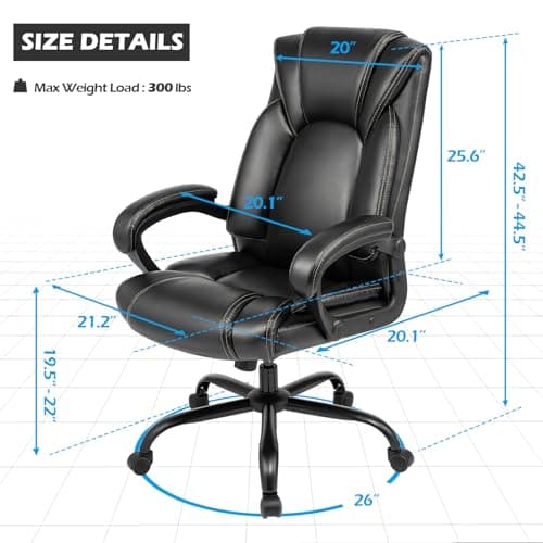 OUTFINE Office Chair Executive Office Chair Desk Chair Computer Chair with 5-Year hydrolysis-Resistant Leather Spring Cushion Ergonomic Support Tilting Function Upholstered in Bonded Leather Black - Thumbnail 2