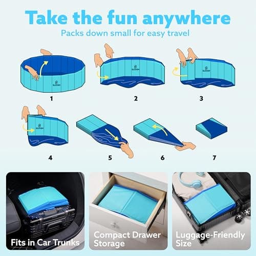 SLOOSH Foldable Dog Kiddie Pool - Portable Hard Plastic Doggie Swimming Pool, Anti-Slip Collapsible Pets Bath Tub Suitable for Kids Toddler Indoor Outdoor Backyard Use (Blue, 71" x 12") - Thumbnail 5