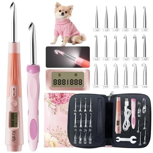 knitly Light Up Crochet Hooks Set with Digital Counter,18 Size Counting Crochet Hook with 2.0–14.0 mm Interchangeable Hooks,Ergonomic Crochet Kit&Gift for Arthritic Hands - Image 1