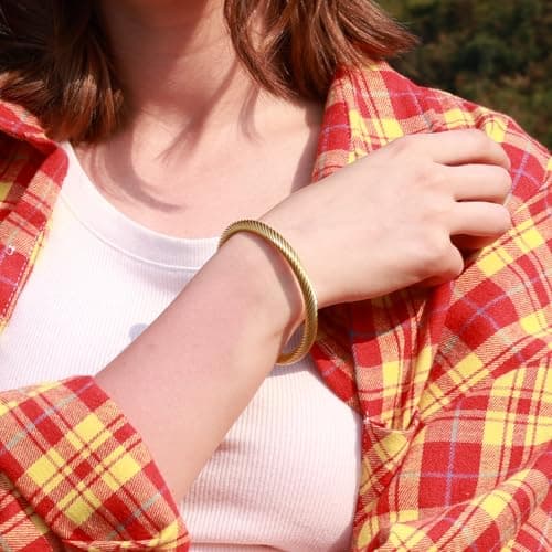 BOLAGTIER Stainless Steel Twisted Cable Wire Bracelets Adjustable Open Cuff Bangle Bracelet Vintage Jewelry Gift for Women (C-Yellow Gold) - Thumbnail 2