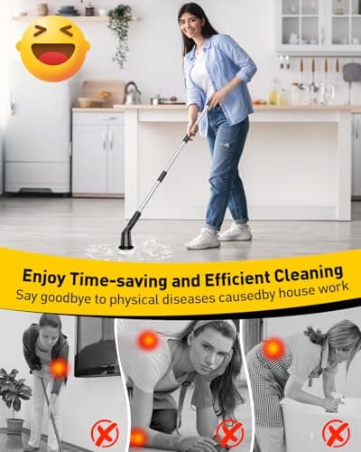 Shower Scrubber with Long Handle, Shower Cleaner Brush with 8 Brush Heads, Cordless Electric Spin Scrubber for Cleaning with 2 Speed, Cleaning Supplies for Bathroom Bathtub Kitchen Floor Tile Toilet - Thumbnail 2