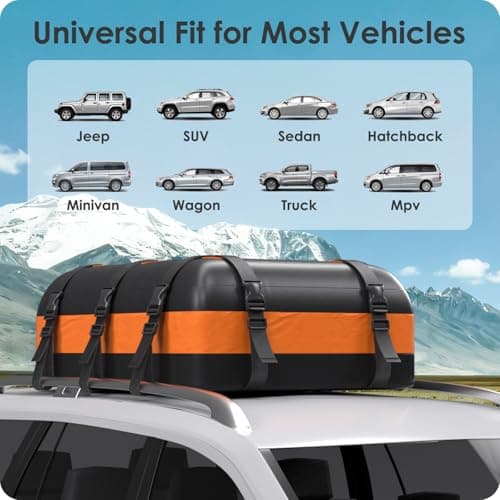 BATSUVCER Car Rooftop Cargo Carrier Bag 20 Cubic Feet, 100% Waterproof Heavy Duty Car Roof Bag for All Vehicle with/Without Racks - Anti-Slip Mat, 6 Door Hooks, Storage Bags, 5CM Straps(Orange) - Thumbnail 5