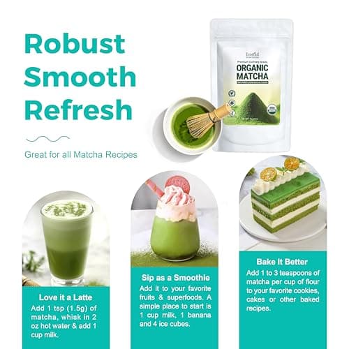 Emerail Organic Matcha Powder, USDA-Certified Pure Matcha Green Tea Powder, Premium Culinary Grade, Perfect for Lattes Smoothies and Baking, Sugar Free (70g / 2.5oz Pouch) - Thumbnail 2