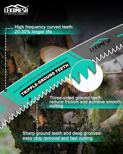 LEKOMESH 15" Japanese Teeth Reciprocating Saw Blades Wood Pruning - 4PCS Saw Blades Wood 6TPI Curved Edge, Cr-V Heavy Duty Tree Cutting Blades for Branches, Wet/Dry Wood & PVC - Thumbnail 3