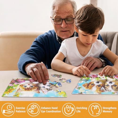 6 Packs 20 Large Piece Puzzles for Seniors with Dementia│Alzheimer’s Puzzles Memory Cognitive Games Easy Jigsaw Puzzles for Elderly Seniors with 6 Storage Bags(Animal) - Thumbnail 3