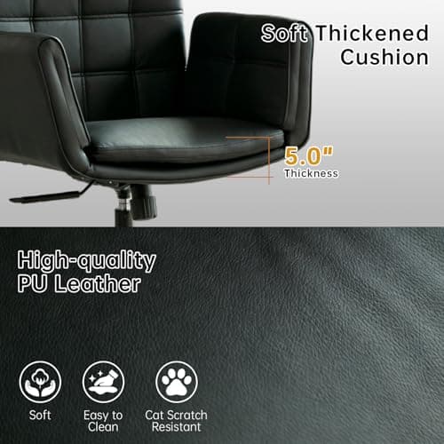 XYPFURN Criss Cross Chair with Wheels & Adjustable Armrests, High Back Faux Leather Executive Desk Chair for Home Office, Comfy Cross Legged Wide Computer Task Chair, Black - Thumbnail 5