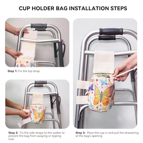 Verigud Walker Bag with Cup Holder, Walker Accessories for Seniors, Walker Pouch for Folding Walker, Portable Walker Storage Bags - Thumbnail 5