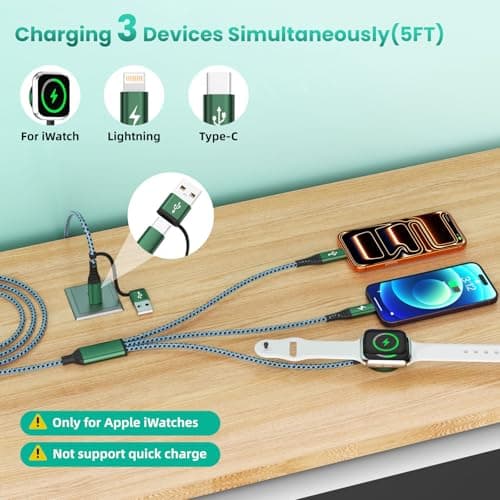 2026 Travel Essentials for Apple Watch Charger, Cruise Vacation Camping Essentials, 3 in 2 Charging Cable for Multiple Devices, iWatch Charger/Type-C/L Cord for iWatch 11-2/iPhone 17-11/Car, 5FT - Thumbnail 2