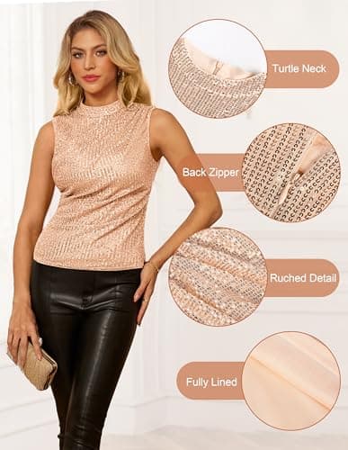 Party Shirts Sparkly for Women Glitter Sleeveless Cami Crop Vest Shimmer Club Top Sequin Tank Tops Champagne Medium - Thumbnail 4