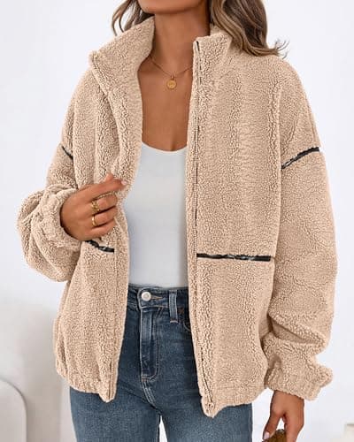 KIRUNDO Sherpa Jacket Women Fleece Oversized Zip Up Winter Coats Fall Jackets Faux Fur Warm Outwear 2026 Fashion Clothing(Beige, Small) - Thumbnail 4