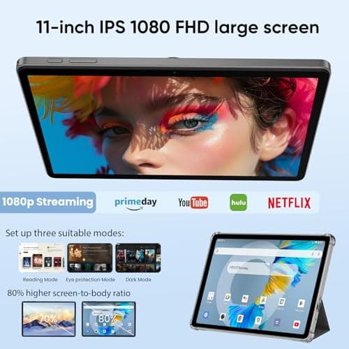 JUNINKE Tablet 11 Inch, Android 16, 32GB RAM+256GB Octa-Core, 8000mAh Battery, 1280 * 800 Touch Screen, 5+8MP Dual HD Camera (Black Case and Keyboard) - Thumbnail 2