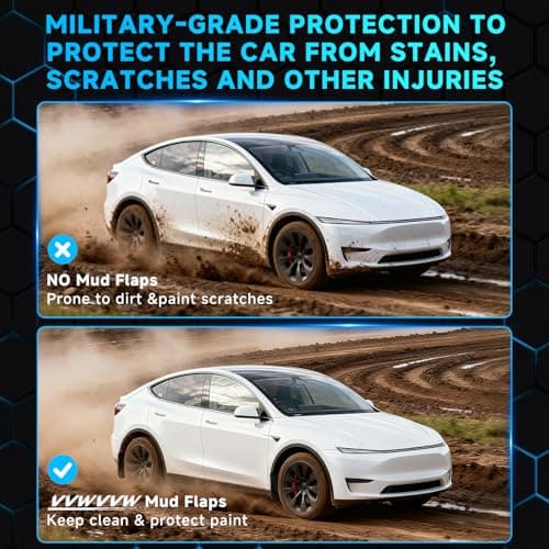 Mud Flaps for Tesla Model Y Juniper 2025-2026, Model Y Juniper Accessories All-Weather Mud Guard Body Kits, Tesla Model Y Mud Flaps 2025 2026, No-Drill Thick & Durable Splash Guards (Set of 4) - Thumbnail 2
