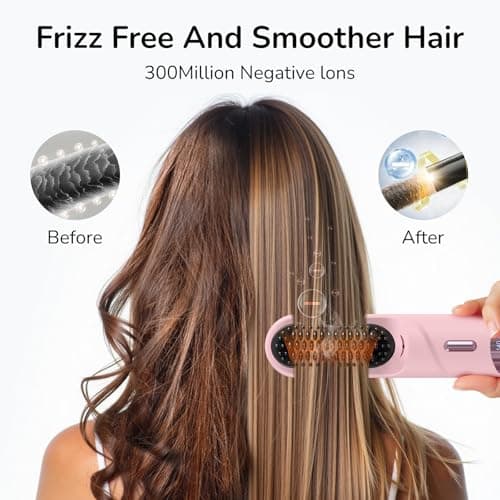 Go Brush Pro for Short Hair 2026 Hair Straightener Brush 300M Negative Ions,Portable Cordless Straightening Comb for Women,Fast Heating 4 Temps for Frizz-Free Smooth Hair Travel Gift Light Pink - Thumbnail 4
