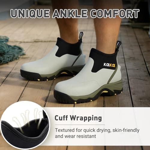 Kalkal Men's Rubber Boots, Waterproof Ankle Rain Boots, Insulated Working Booties with Comfortable Sports Sole, Outdoor Mud Boots for Yard Chore (Seaweed Green,Size8) - Thumbnail 5