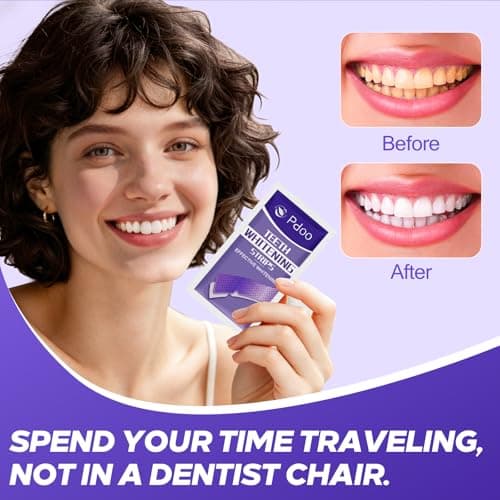 Purple Teeth Whitening Strips 28 Count - 14 Days Treatment Whitener Strips with Non Slip & Enamel Safe & Non Sensitive, Teeth Whitening Kit for Coffee, Wine Stains Removal Fastly (28 Strips - Purple) - Thumbnail 4