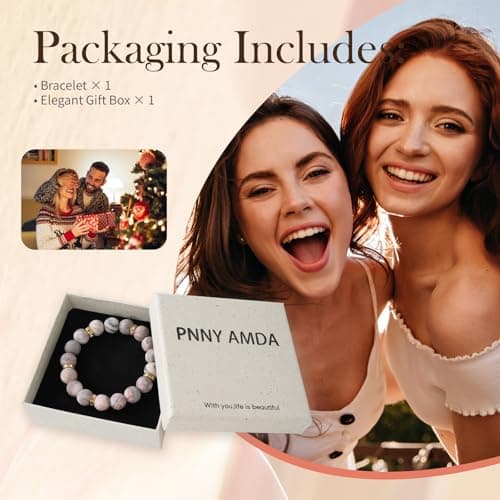 PNNY AMDA Healing Bracelets for Women: Beaded Stretch Bracelets 10MM Natural Stone Healing Calming - Anxiety and Stress Relief Gifts for Women (Pink Zebra) SL-BIRTH-JIN - Thumbnail 5