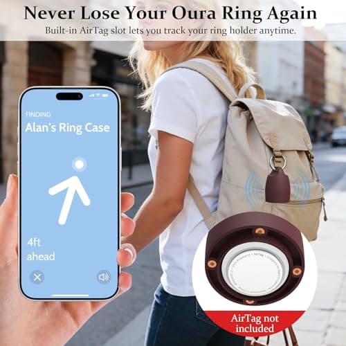 YWXTW Portable Holder for Oura Ring (with Airtag Slot), Waterproof Ring Case, Anti-Loss Ring Holder Keychain for Women & Men, Travel Jewelry Organizer for Gym & Daily Use (Burgundy) - Thumbnail 2