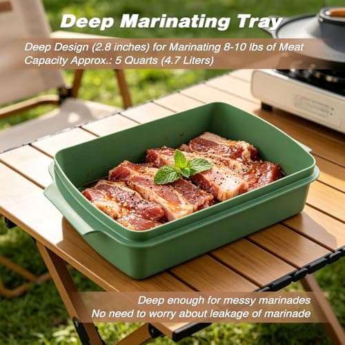 Sunmei Grill Prep and Serving Trays, 3-in-1 Stackable BBQ Food Tray, 5PCS BBQ Serving Set with Marinating Container, Serving Platter, Cutting Board and 2PCS Colored 12-Inch Grill Tongs (Green) - Thumbnail 3