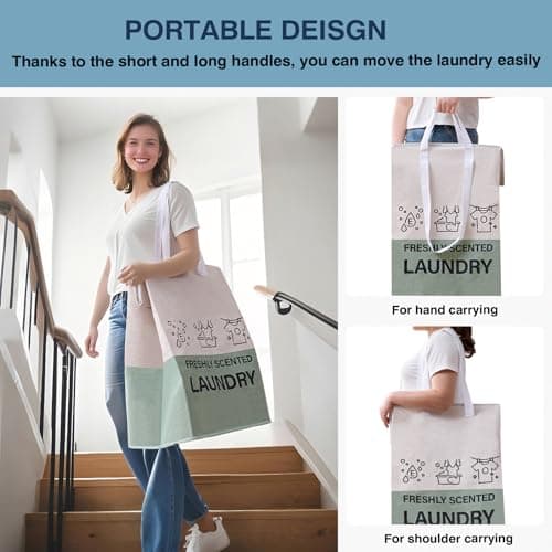 ELONG HOME Laundry Baskets, 92L Freestanding Laundry Basket with Handles, Waterproof Tall Collapsible Clothes Hamper for Dorm, Bedroom, Bathroom - Thumbnail 5