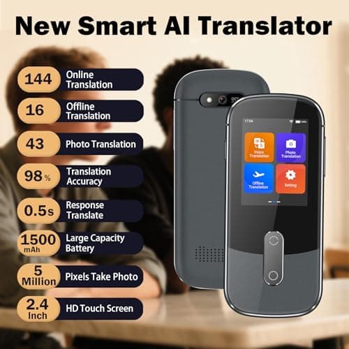 Wooask Language Translator Device, AI Translator Device W09 No WiFi Needed, Two Way Real Time Translator with 144 Languages, Voice/Offline/Photo Translation for Travel, Business, Learning (Grey) - Thumbnail 2