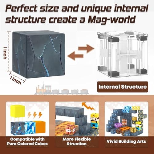 Magnetic Blocks-Build Mine Magnet World Pickaxe Edition Mine Pickaxe Caverns Kids Games Toddler Toys Magnetic Tiles for Boys & Girls Age 3-4 4-5 6-8, Sensory Outdoor Toys for Kids for 3+ - Thumbnail 5