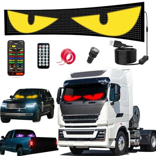 Devil Eyes Light for Windshield, Large 35.4"x7.6" 1Pcs Eye Animated Light for SUVs,Truck Eye Lights Windshield with DIY Text Flexible Soft Screen, Trucks Charger, Remote & APP Control