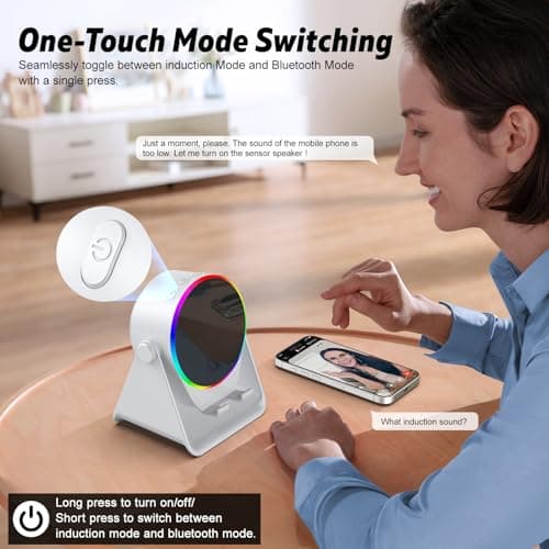 Wireless Induction Speaker, 4 in 1 Bluetooth Speaker Phone Stand with RGB Light, 360° Rotation Phone Holder Compatible with iPhone Android iPad Samsung Galaxy, Ideal Birthday Gift for Men Women - Thumbnail 6