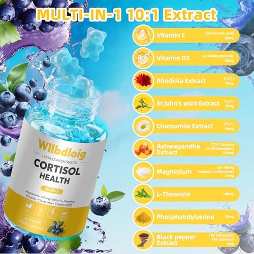 Cortisol Supplements Gummies for Women - Cortisol Manager for Stress Relief and Sleep with Magnesium, Ashwagandha, L-Theanine -Cortisol Health & Cortisol Detox for Women - 60 Vegetarian Gummies - Thumbnail 5