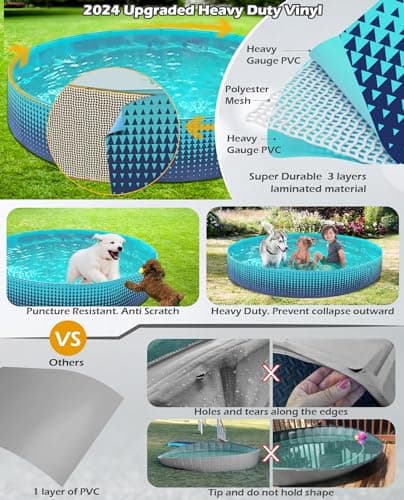 Jasonwell Foldable Dog Kiddie Pool - Hard Plastic Kids Paddling Pool Toddler Baby Swimming Pools for Backyard Collapsible Whelping Box Pet Doggie Cats Wading Pools Bathtub for Puppy Large Dogs 48In,G - Thumbnail 2
