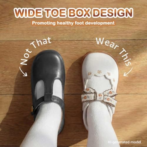 WIDE TOE BOX Toddler Girl Mary Jane Dress Shoes Wide Ballet Flats for Girls Party School Shoes White Toddler 6 - Thumbnail 5