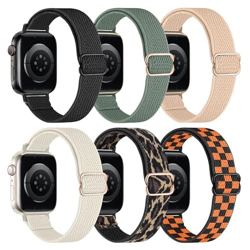 6 Pack Slim Stretchy Bands Compatible with Apple Watch Band 40mm 41mm 42mm 38mm 44mm 45mm 46mm 49mm Women Men, Soft Fashion Nylon Braided Elastic Strap for iWatch Series 11 10 SE 9 8 7 6 5 4 3 2 1 Ultra 2 (6color-02, 38MM/40MM/41MM/42MM(Series 11 10)) - Thumbnail 6