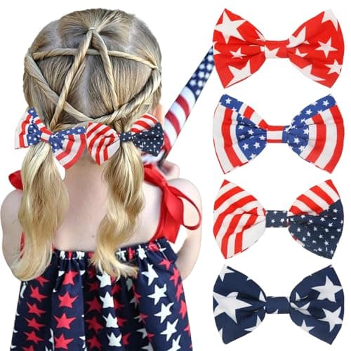 4th of July Hair Clips Red White and Blue Bow Hair Clip for Girls Women, American Patriotic Hair Bows Hair Accessories for Fourth of July Independence Memorial Day - Image 1