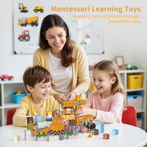 VNLINA Magnetic Blocks Building Toys - 154PCS Magnet Building Blocks Set Construction Cubes STEM Sensory Stacking Kids Toys for Boys Girls - Thumbnail 5