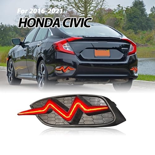 KYSLFZ LED Rear Bumper Light for Honda Civic 2016 2017 2018 2019 2020 2021 LX EX Touring Sedan Tail Bumper Reflector Light Brake Running Lights Sequential Flash Turn Signal Lamps,Black Lens - Thumbnail 2