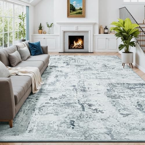 Carpelux 9x12 Area Rugs for Living Room, Large Washable Abstract Modren Indoor Rugs, Non-Slip Soft Non Shedding Floor Carpet for Bedroom Office Dining Room, Blue/Grey
