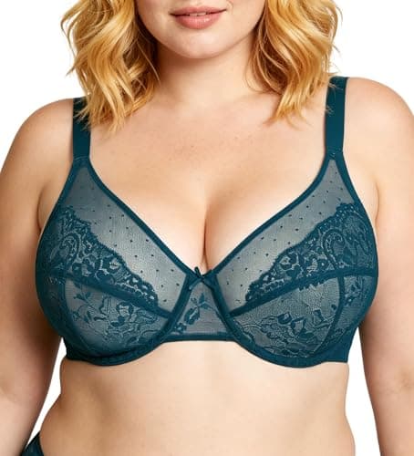 As Fairy Minimizer Bras for Women Full Coverage Unlined Lace Bra Plus Size Supportive Underwire Bras(Balsam Blue 36DD) - Image 1