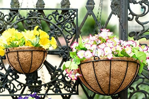 Kingbuy 14" Metal Hanging Basket with Coconut Liner – 6.5" Depth, Rust-Resistant Wire for Ferns & Herbs, Adjustable Chains & S-Hook for Balcony Porch Kitchen Window, 2 Pack - Thumbnail 3