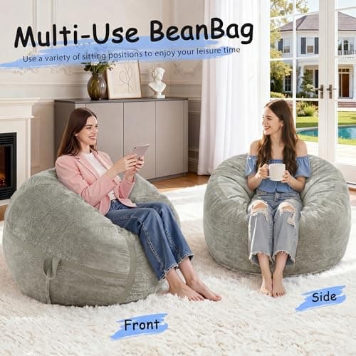Homguava 3FT Bean Bag Chair Giant Bean Bag Chairs for Adults with Memory Foam Filled,Beanbag Chair with Soft Faux Fur Cover,Comfy Bean Bag Sofa Lounger for Living Room,Game Room,Bedroom - Thumbnail 5