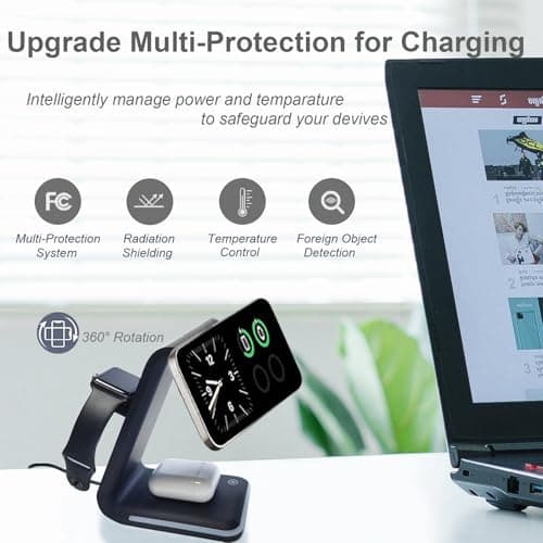 Yukrilt Magnetic Wireless Charger, 3 in 1 Charging Station with Nightlight, for Apple Magsafe iPhone 16/15/14/13/12, iWatch Series, AirPods Charger Stand(15W Adapter) - Thumbnail 4